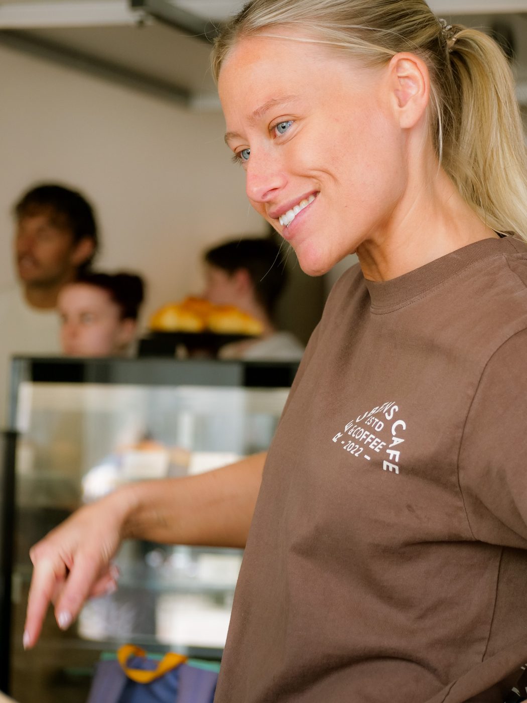 Reubens team member in brand t-shirt